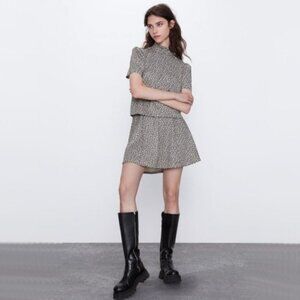 NWT Zara animal print black & beige cream mini skirt, L